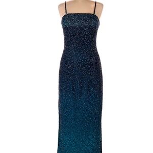Vintage Y2K 90s/00s silk beaded prom dress w detachable spaghetti straps Size M